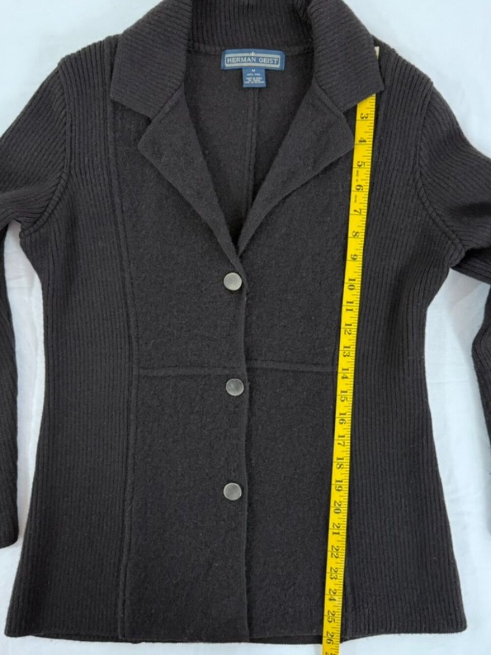 Herman Geist Women's Wool Blazer Jacket Brown Size Medium 3 Button Knit - Picture 11 of 11